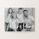 Modern Simple Playful Script Family Photo Jigsaw Puzzle<br><div class="desc">Design is composed of modern and playful script typography. Add a family photo.</div>