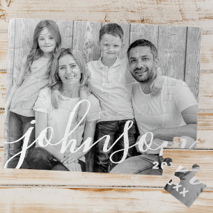 Modern Simple Playful Script Family Photo Jigsaw Puzzle