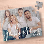 Modern Simple Playful Script Family Photo Jigsaw Puzzle<br><div class="desc">Design is composed of modern and playful script typography. Add a family photo.</div>