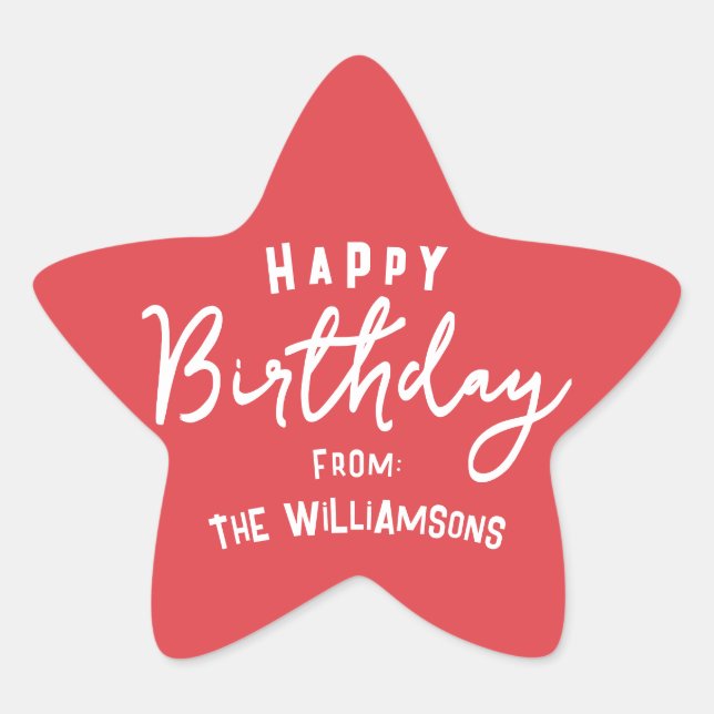 Modern Simple Preppy Happy Birthday Greeting Star Sticker (Front)