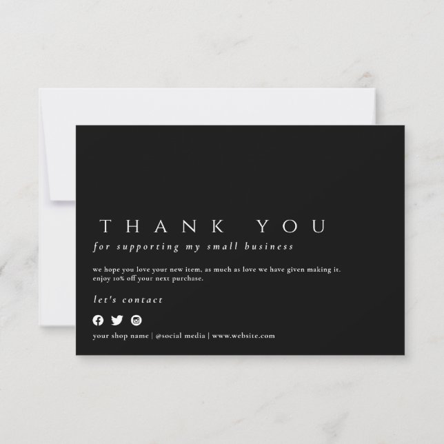 Modern Simple Professional Black and White Thank You Card (Back)