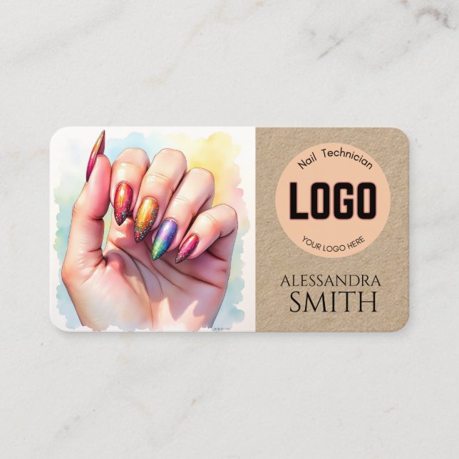 Modern Simple Professional Business Nail Tech Card (Front)