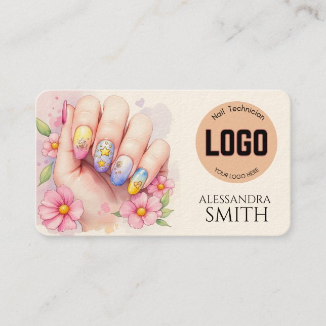 Modern Simple Professional Business Nail Tech Card (Front)