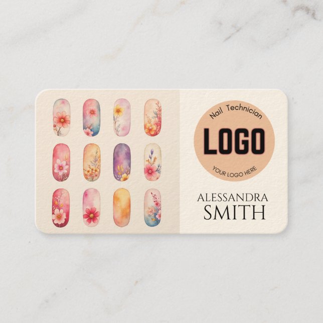 Modern Simple Professional Business Nail Tech Card (Front)