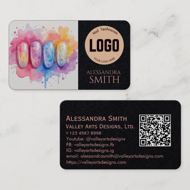 Modern Simple Professional Business Nail Tech Card (Front/Back)