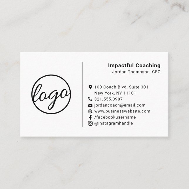 Modern Simple Professional Logo Social Media Icons Business Card (Front)