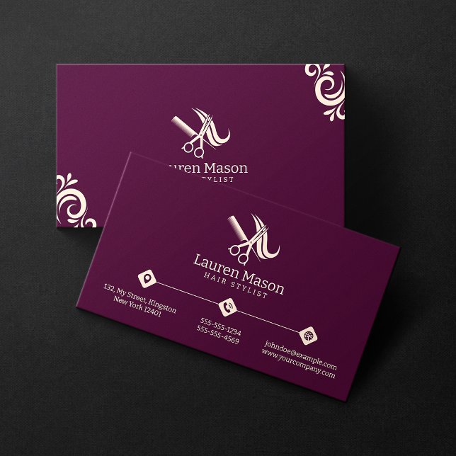Modern Simple Purple and Peach Hair Stylist Salon Business Card (Creator Uploaded)