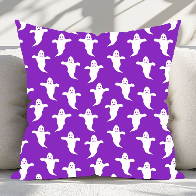 Modern Simple Purple and White Ghosts Halloween Cushion (Creator Uploaded)