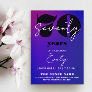 Modern Simple Purple Blue Ombre 70th Bold Typo Invitation
