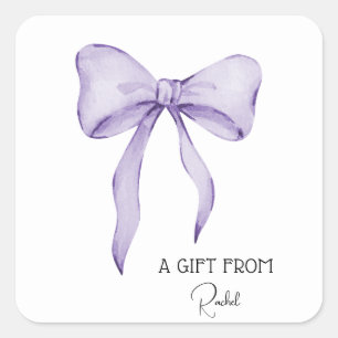 Modern Simple Purple Bow Personalized Gift From Square Sticker