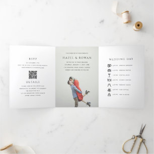 Modern Simple QR Code Photo Wedding Tri-Fold Invitation