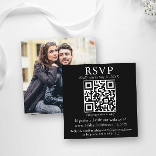 Modern Simple QR Photo Wedding Black RSVP Enclosure Card