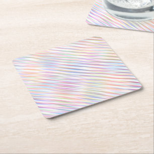 Modern Simple Rainbow line stripes Pattern Square Paper Coaster