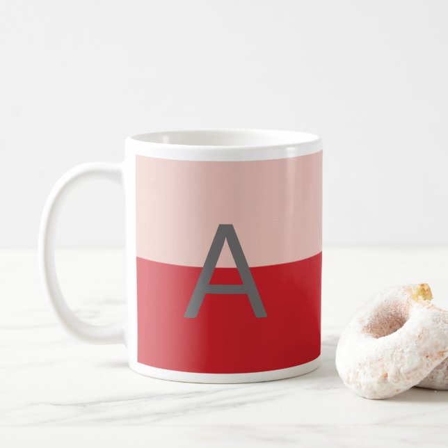 Modern Simple Red and Pink Monogram Coffee Mug (With Donut)