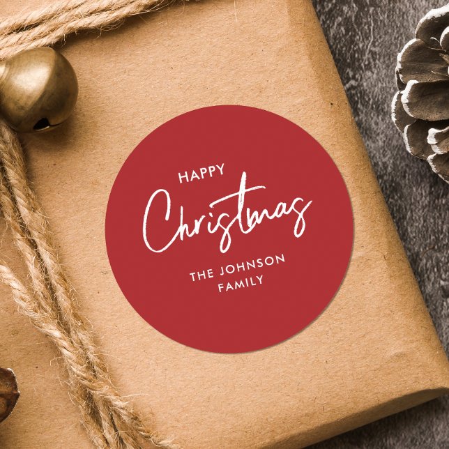 Modern Simple Red and White Christmas Holiday Classic Round Sticker (Creator Uploaded)