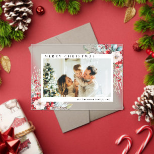 Modern Simple Red Berries Photo Christmas Card Acrylic Invitations