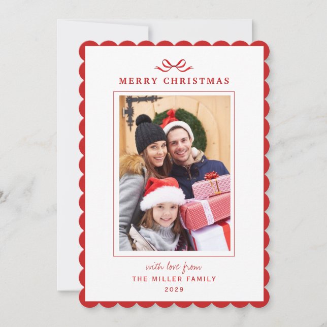 Modern simple Red bow Christmas photo  Holiday Card (Front)