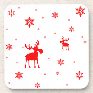 Modern Simple Red Moose Snowflakes Coaster