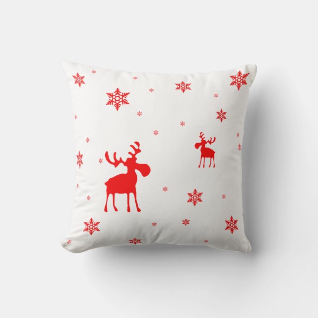 Modern Simple Red Moose Snowflakes Cushion (Front)