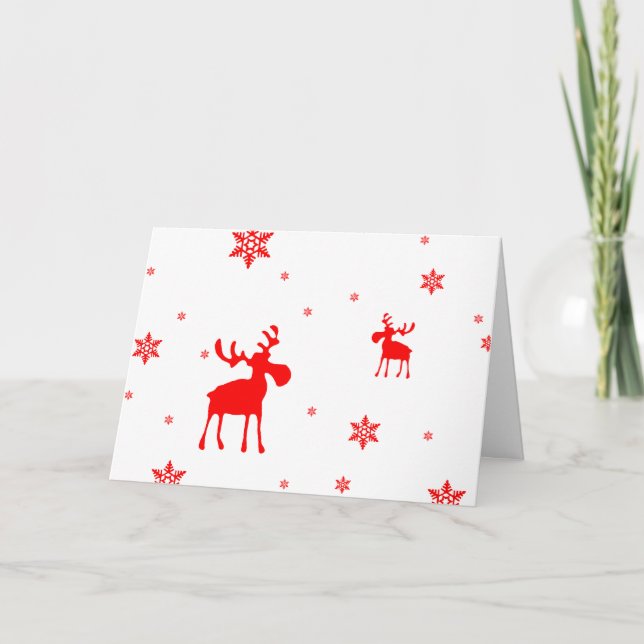 Modern Simple Red Moose Snowflakes Holiday Card (Front)
