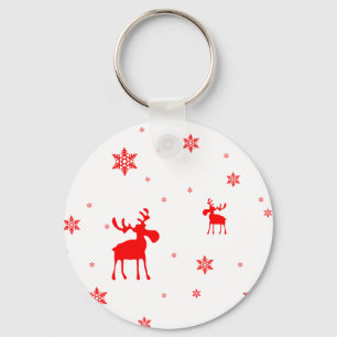 Modern Simple Red Moose Snowflakes Key Ring