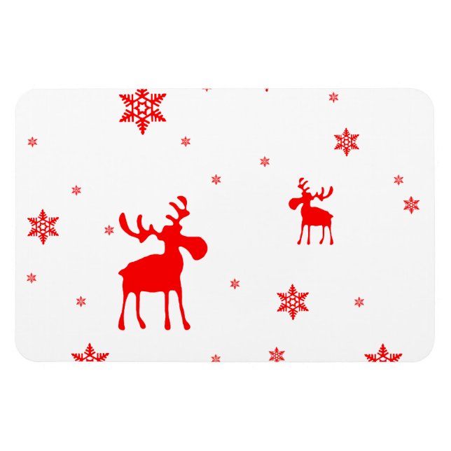 Modern Simple Red Moose Snowflakes Magnet (Horizontal)