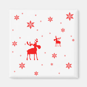 Modern Simple Red Moose Snowflakes Magnet