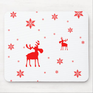 Modern Simple Red Moose Snowflakes Mouse Pad