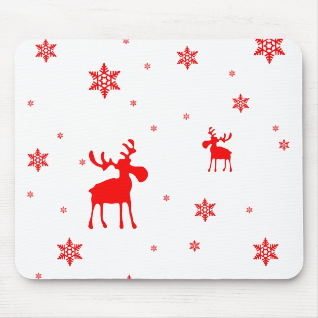 Modern Simple Red Moose Snowflakes Mouse Pad (Front)