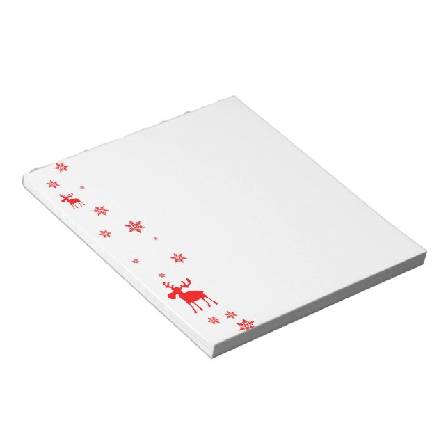 Modern Simple Red Moose Snowflakes Notepad (Angled)