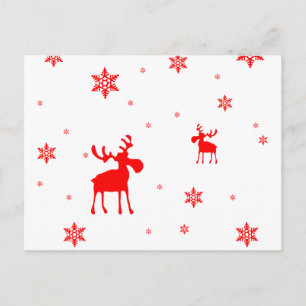 Modern Simple Red Moose Snowflakes Postcard
