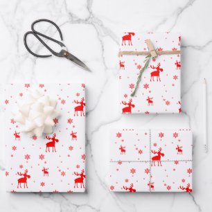 Modern Simple Red Moose Snowflakes Wrapping Paper Sheet