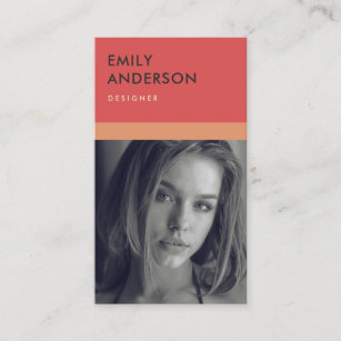MODERN SIMPLE RED PEACH PERSONAL PHOTO IDENTITY BUSINESS CARD