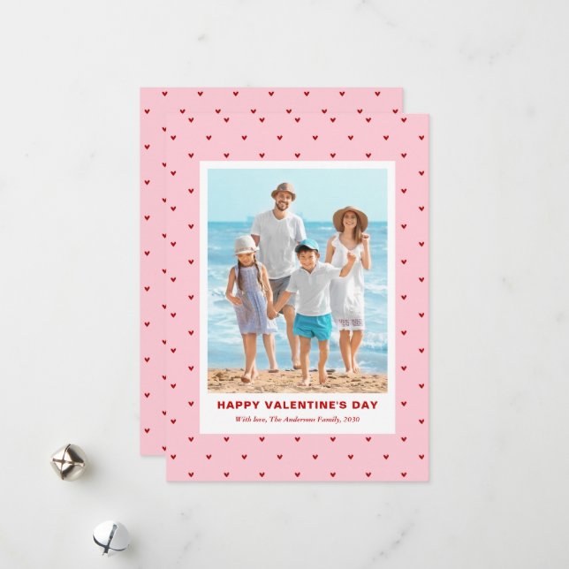 Modern Simple Red Pink Hearts Photo Valentines Day Holiday Card (Front/Back In Situ)