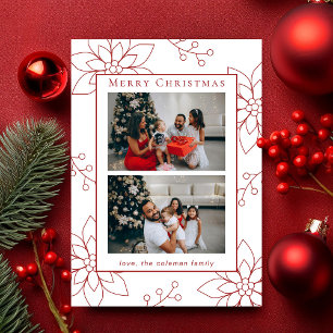 Modern Simple Red Poinsettia 2 Photo Holiday Card