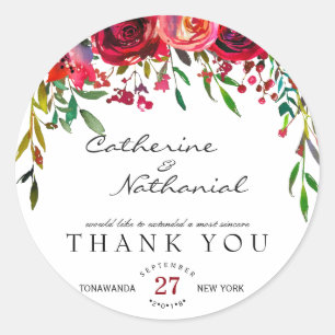 Modern Simple Red Rose Thank You Sticker