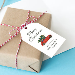 Modern Simple Red Truck Christmas Gift Tags