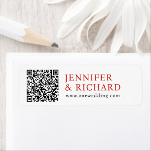Modern Simple Red White Minimal Wedding QR Code Return Address Label