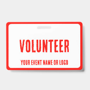 modern simple red white volunteer event ID badge
