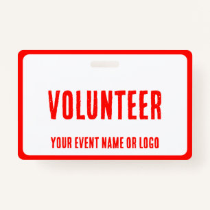 modern simple red white volunteer event ID badge