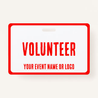 modern simple red white volunteer event ID badge