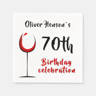 Modern Simple Red Wine Glass 70th Birthday Party Napkin