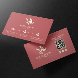 Modern Simple Rose & Biege Hair Stylist QR Code Business Card