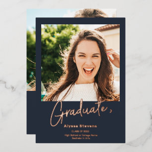 Modern simple rose gold blue 2 photos graduation