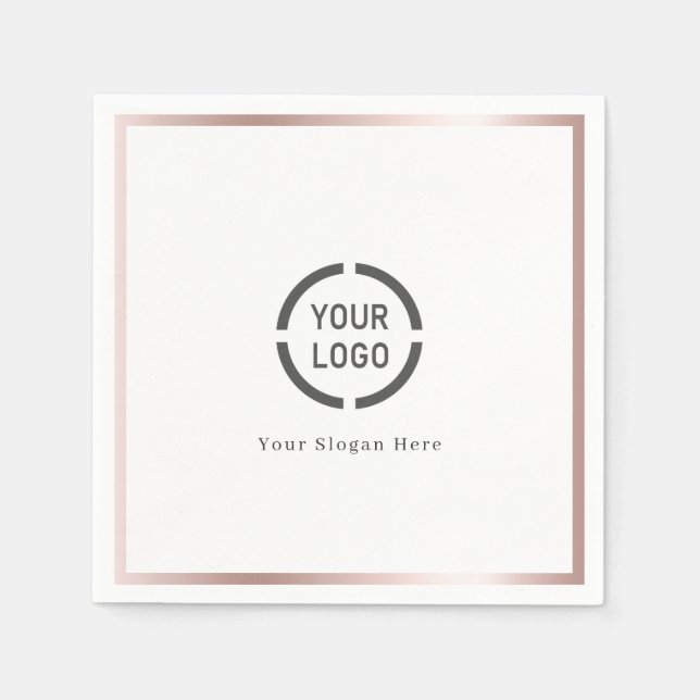 Modern simple rose gold border company logo napkin (Front)