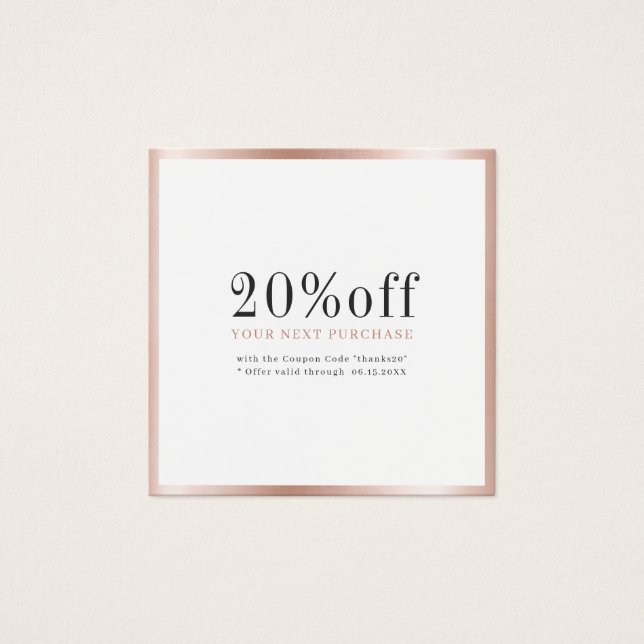 Modern simple rose gold border discount card (Front)