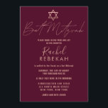 Modern Simple Rose Gold Burgundy Red Bat Mitzvah Invitation<br><div class="desc">This elegant, minimalist, and chic Bat Mitzvah invitation is the perfect choice for your daughter on her special day. It features a simple and modern faux rose gold typography design with the star of David on a burgundy red background. It's a beautiful, contemporary, and stylish design to celebrate this once...</div>