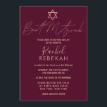 Modern Simple Rose Gold Burgundy Red Bat Mitzvah Invitation<br><div class="desc">This elegant, minimalist, and chic Bat Mitzvah invitation is the perfect choice for your daughter on her special day. It features a simple and modern faux rose gold typography design with the star of David on a burgundy red background. It's a beautiful, contemporary, and stylish design to celebrate this once...</div>