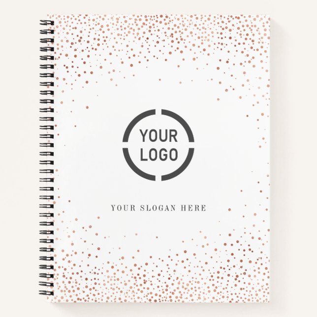 Modern simple rose gold glitter company logo notebook (Front)