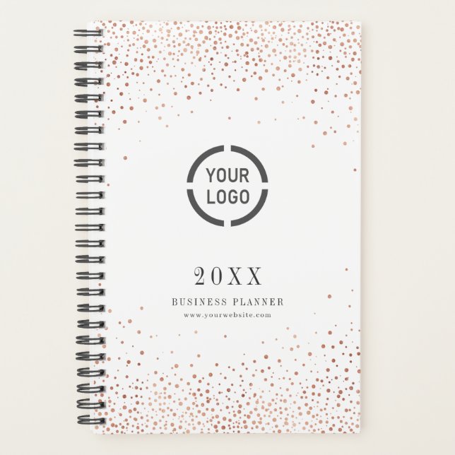 Modern simple rose gold glitter company logo planner (Front)
